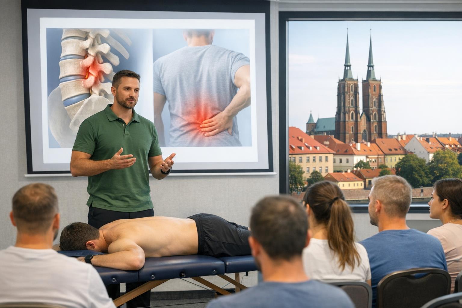 fizjoterapeuta omawia przypadek kliniczny podczas kursu we Wrocławiu