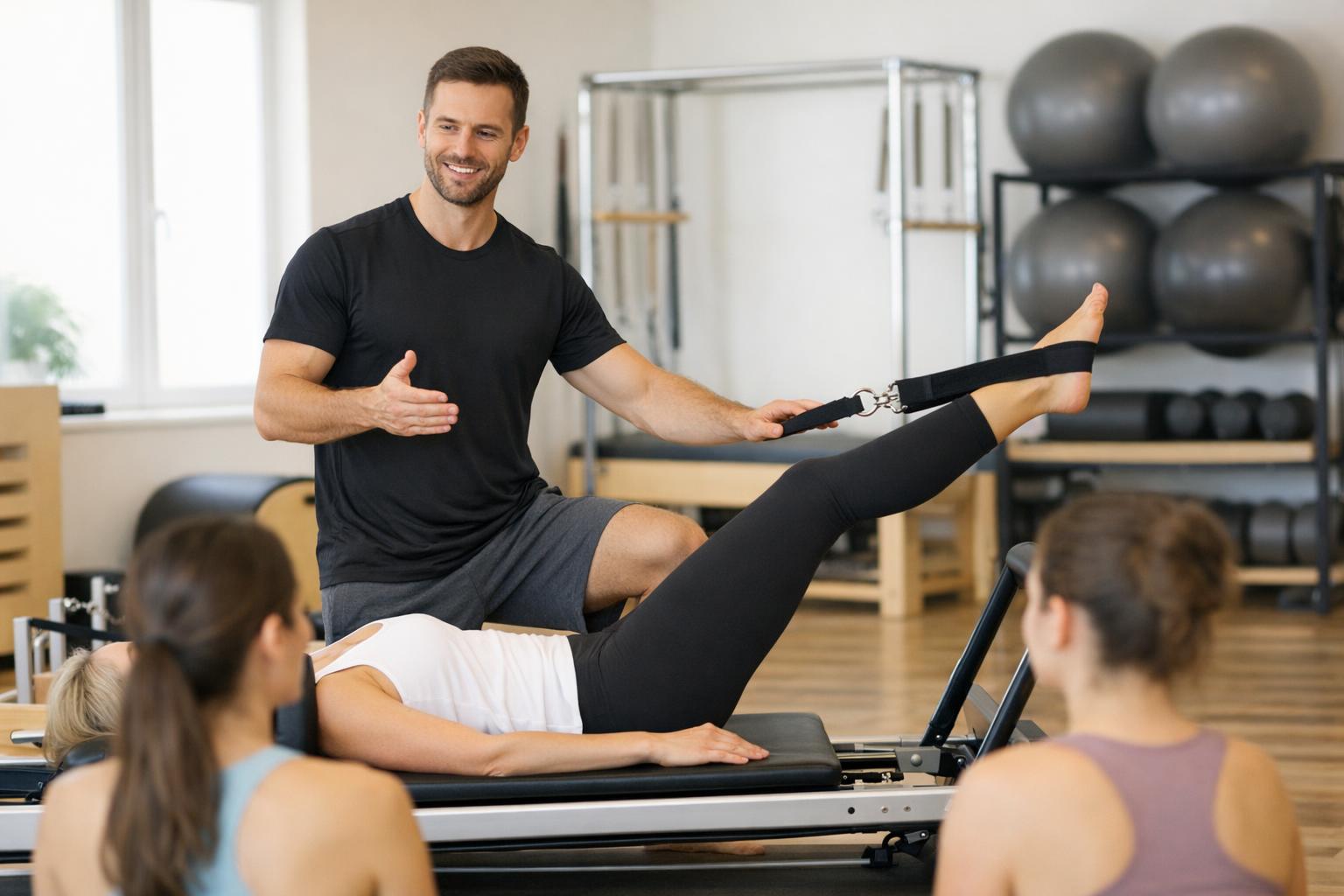 Zdjęcie instruktora prowadzącego zajęcia pilates